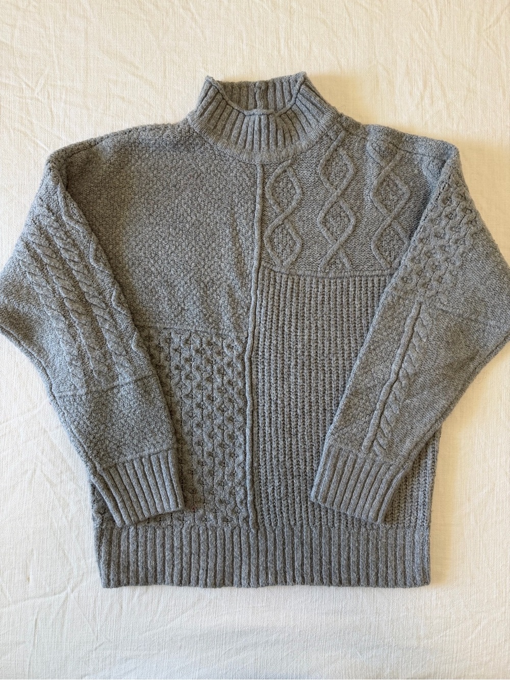 American Eagle Gray Patchwork Cable Knit Turtleneck Sweater